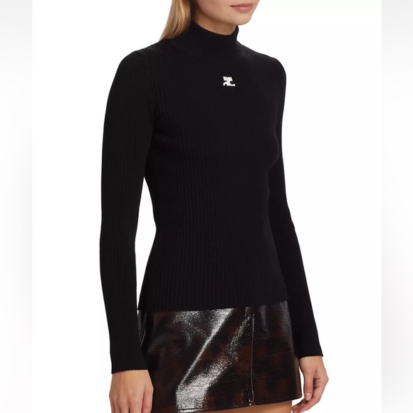 COURREGES BLACK RIBBED RE EDITION EMBROIDERED TURTLENECK - Picture 4 of 4